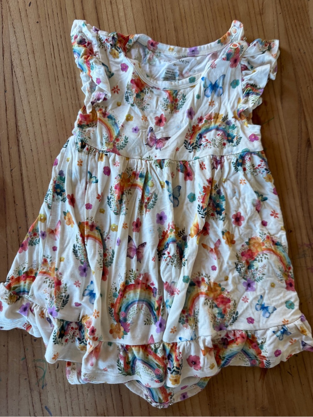 Posh Peanut White Rainbow & Floral Ruffle Dress